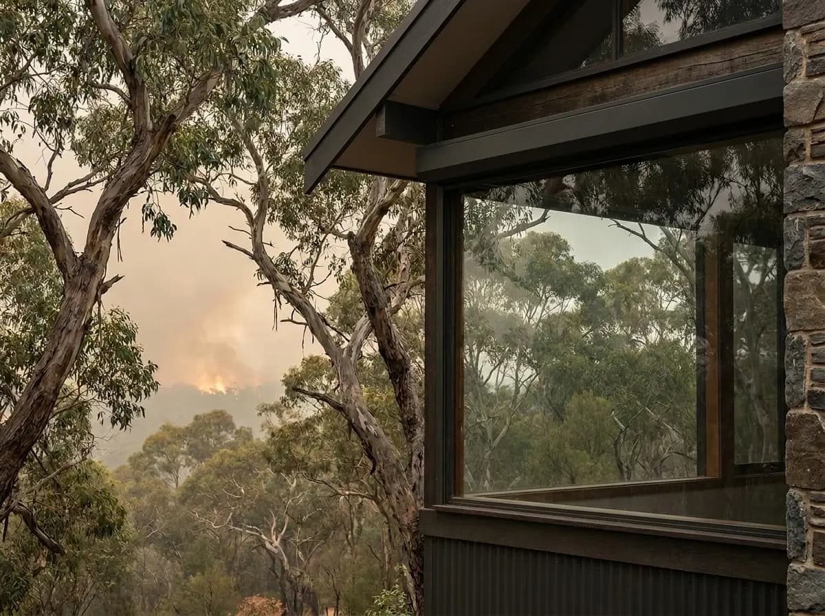 An unprotected window on a bushfire-exposed home, illustrative