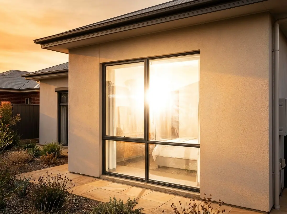 A sun-filled west-facing room with no external shading, illustrative
